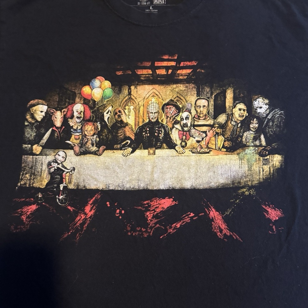 Big Chris Art Mens Black Horror Graphic Tee Crew Neck Short Sleeve Cotton L - Picture 2 of 4